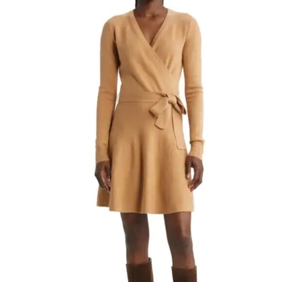 French Connection Long Sleeve Faux Wrap Sweater Dress - Picture 1 of 3